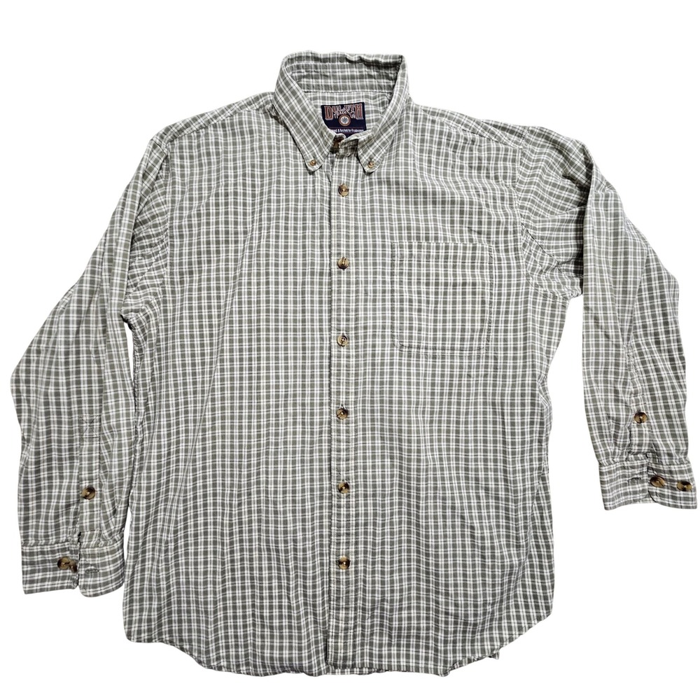 Duluth Trading Co Mens XL Green Check Button Down Cotton‎ Work Shirt 86116